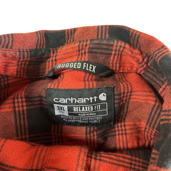 Carhartt Flannel Button Up Shirt Mens 3XL Tall Red Plaid Long Sleeve Rugged Flex - Picture 3 of 9